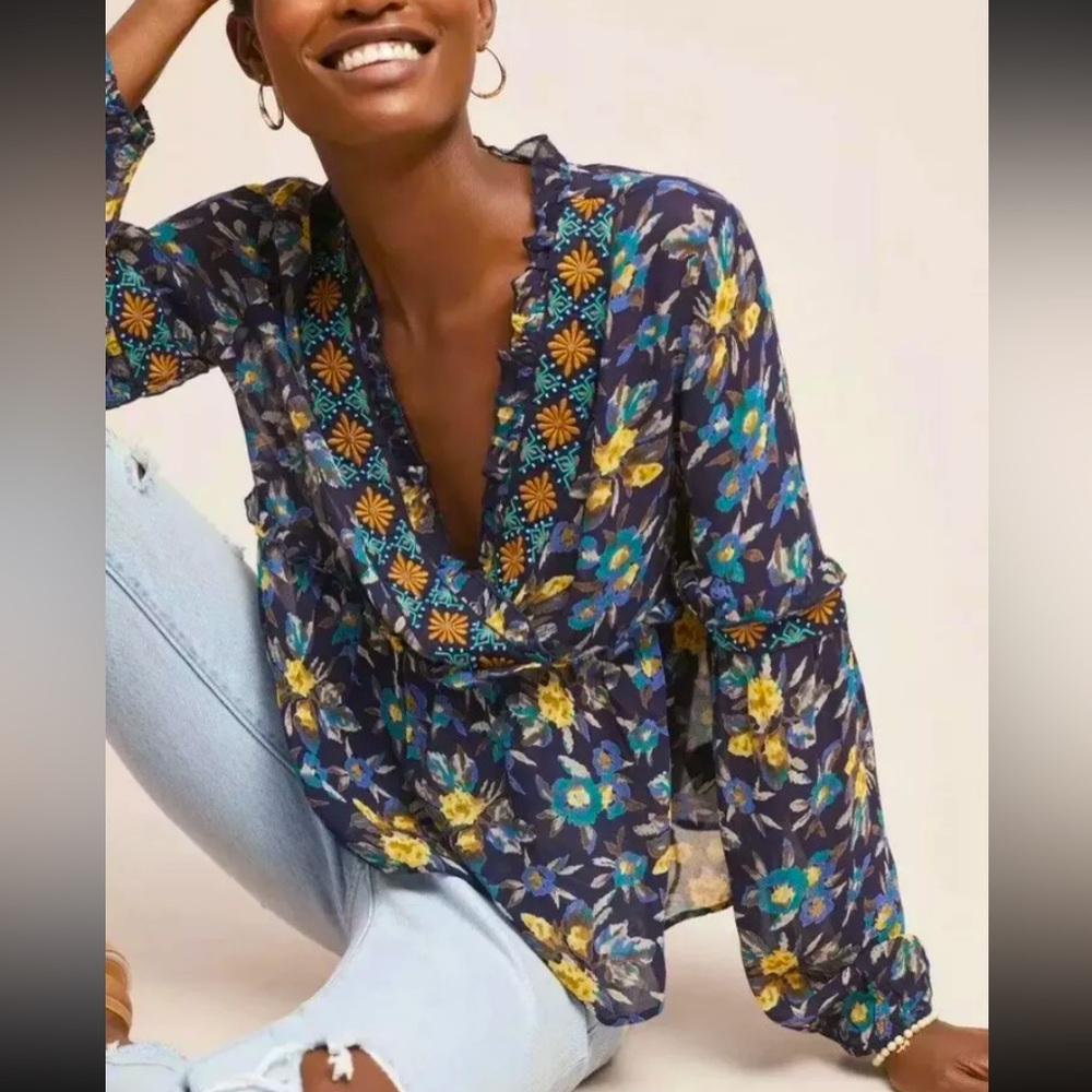 *SOLD* NWT Anthropologie Meadow Rue Strasser Floral Blouse Size S